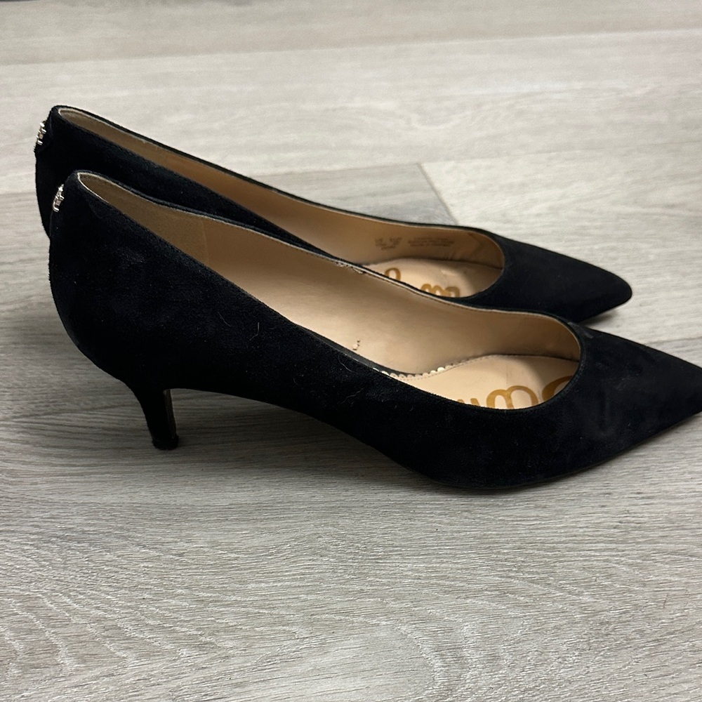 Sam Edelman Black Suede Pointed Toe Kitten Heals